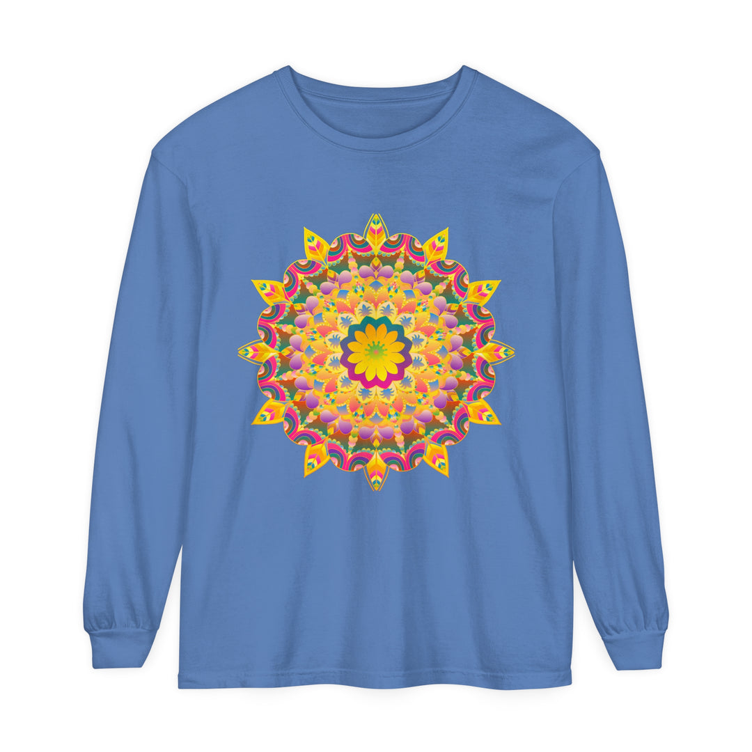 Colorful and intricate mandala design long sleeve t-shirt with psychedelic patterns