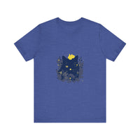 Black Cat Mystery T-Shirt - Whimsical Flowers - a black t-shirt featuring a mysterious black cat surrounded by whimsical flowers