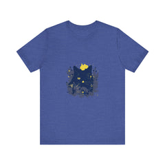 Black Cat Mystery T-Shirt - Whimsical Flowers - a black t-shirt featuring a mysterious black cat surrounded by whimsical flowers