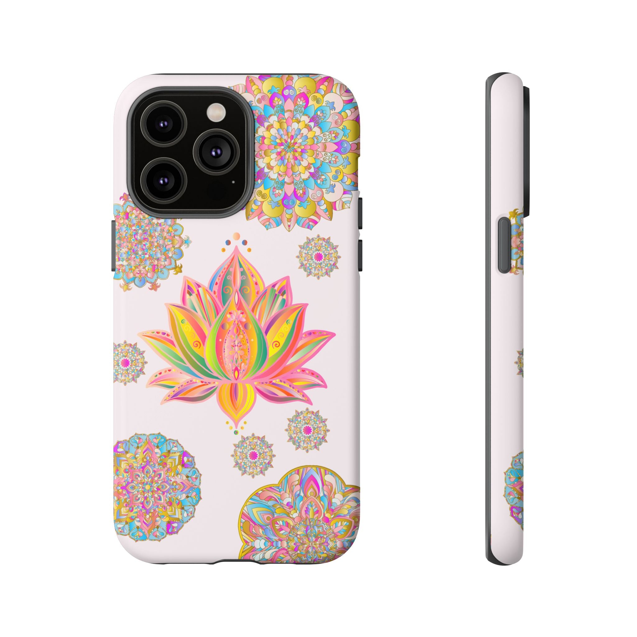 Light pink phone case with intricate mandala lotus flower design