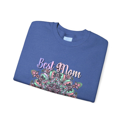 Cozy and soft black crewneck sweatshirt featuring 'Best Mom Ever' design