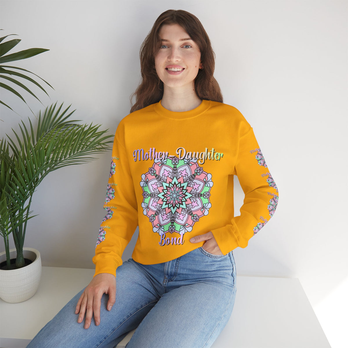 Felpa Girocollo Legame Madre-Figlia — Regalo di Famiglia Mandala Floreale