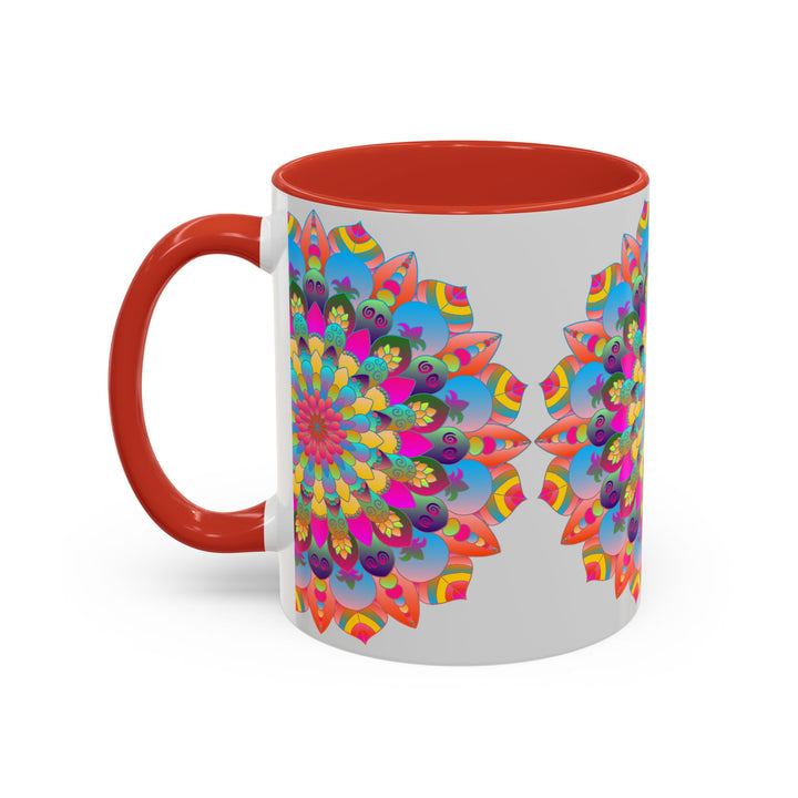 Vibrant and intricate mandala art mug featuring a colorful circular design