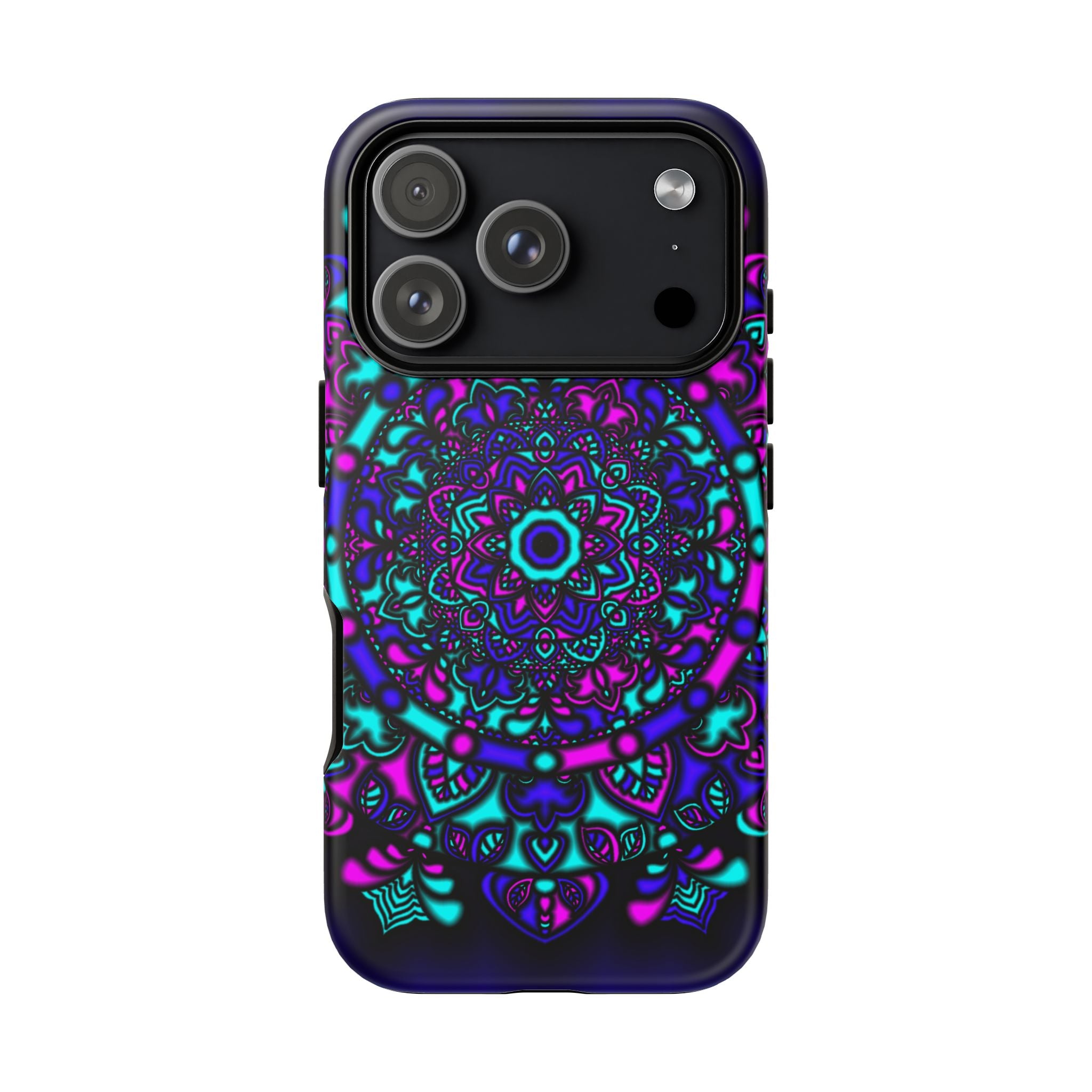 Cover protettiva resistente per telefono Mandala Neon — Viola e Verde acqua