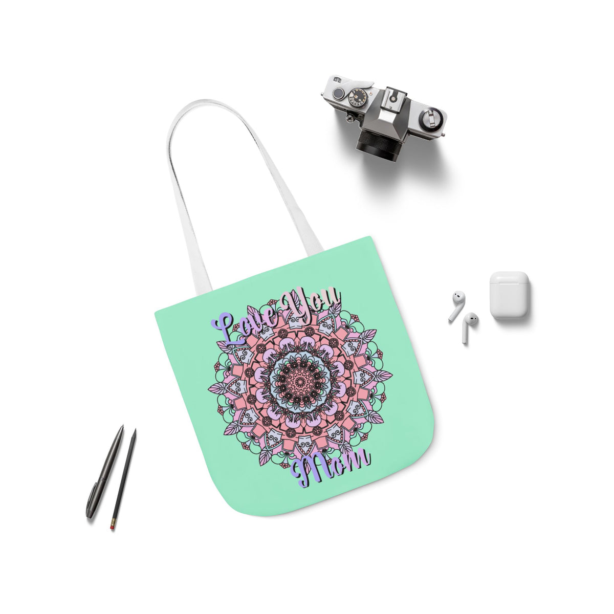 Mandala 'Love You Mom' Canvas Tote — Floral Mother's Day Gift Bag