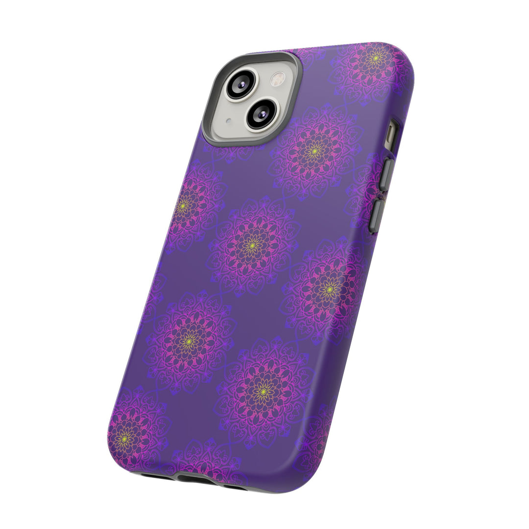 Intricate Purple Floral iPhone Case with Bold Mandala Design