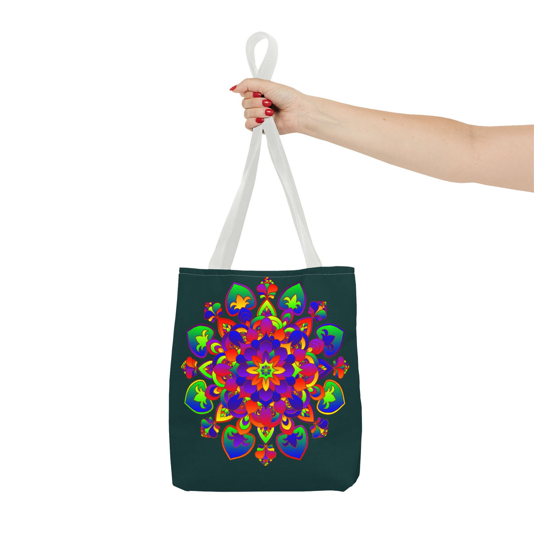 Colorful and intricate Mandala Mystical Nature Tote Bag with floral and geometric patterns, perfect for carrying essentials and adding a touch of bohemian style to any outfit