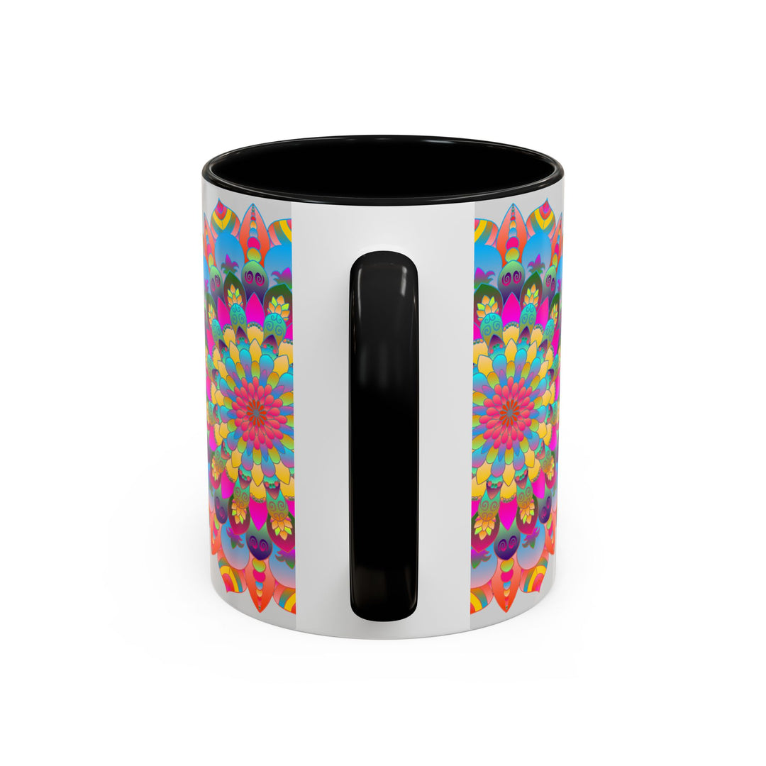 Colorful circular mandala art design on ceramic mug for home decor