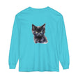 Black unisex long sleeve t-shirt featuring a mystical kitten design