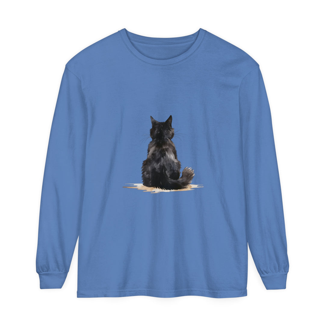 Black Cat Watercolor Unisex Long Sleeve T-Shirt featuring unique feline design