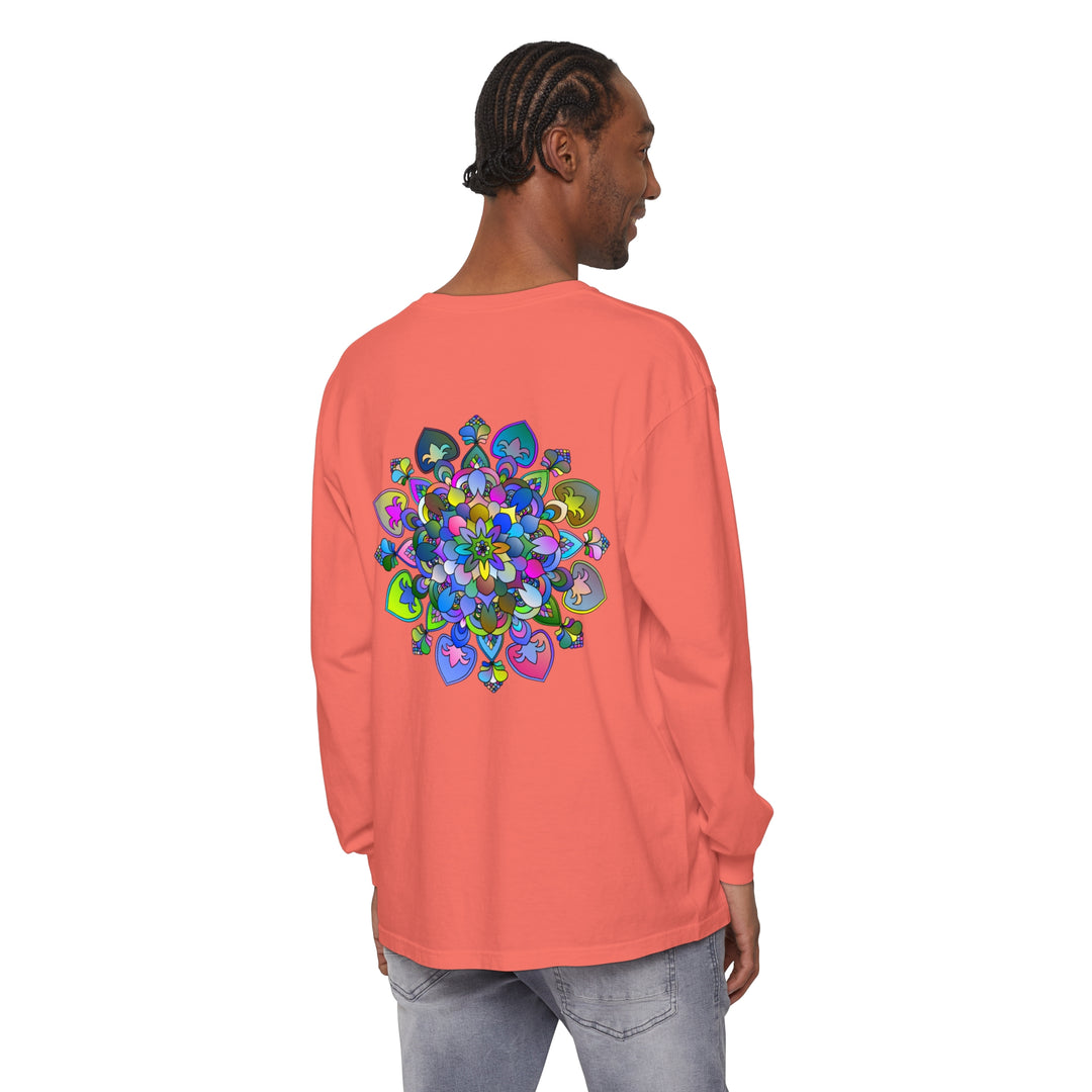 Colorful and intricate mandala design long sleeve t-shirt for vibrant fashion statement