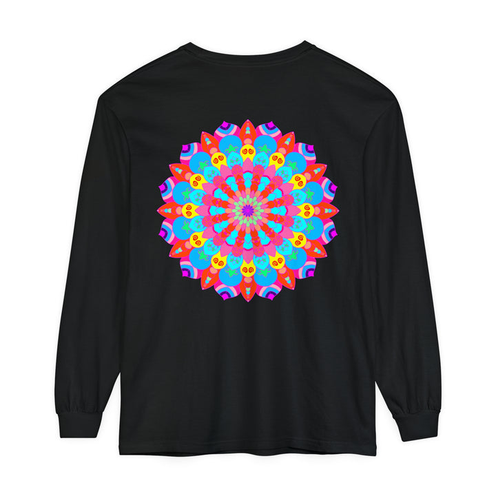 Vibrant and intricately designed mandala pattern on a unisex long sleeve t-shirt