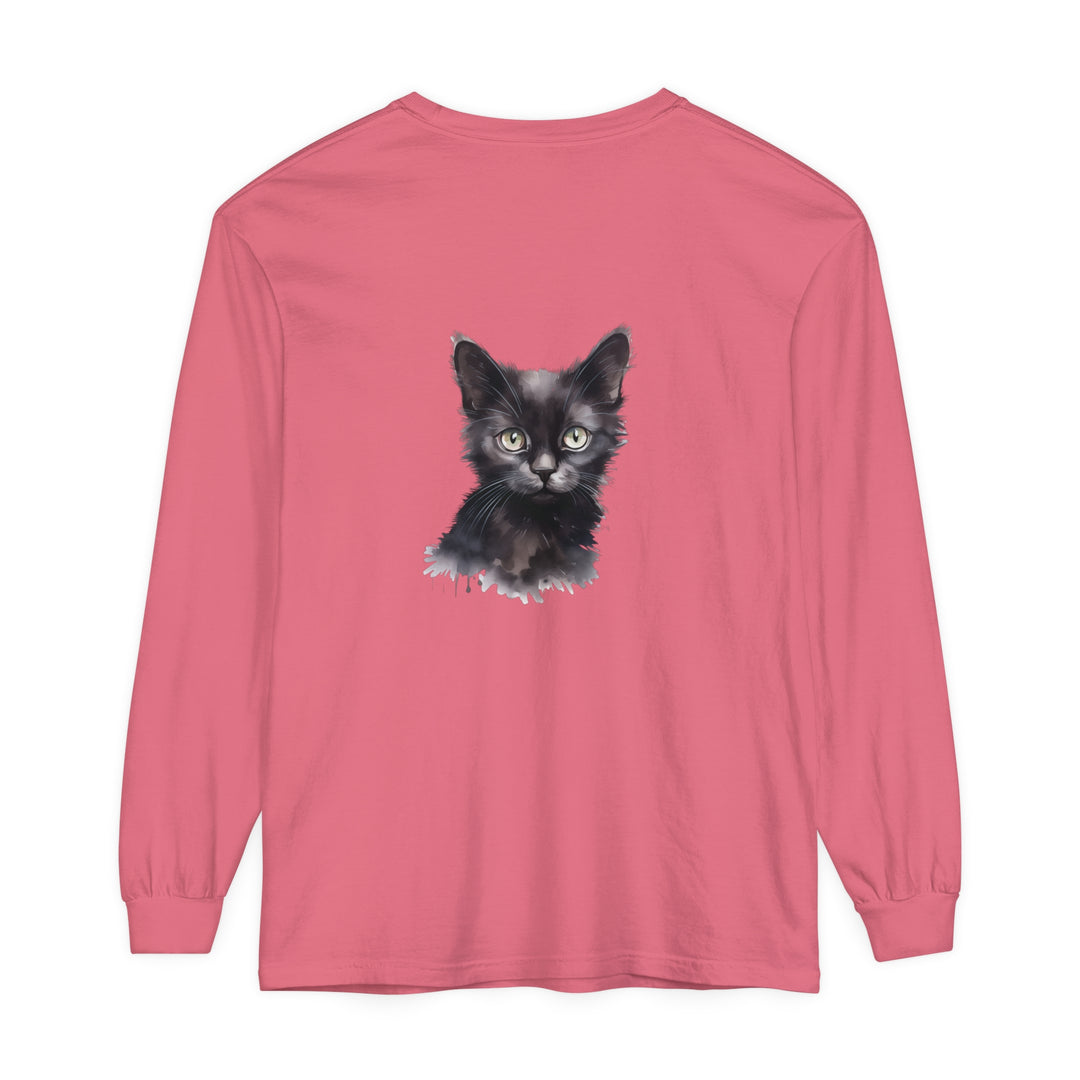 Black Cat Watercolor Long Sleeve T-Shirt, a comfortable and stylish top