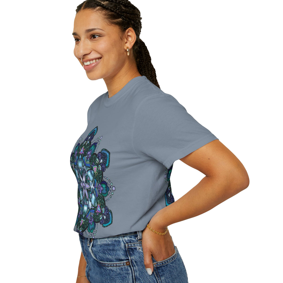 Mandala T-Shirt – Blue Purple Boho Geometric Floral Design