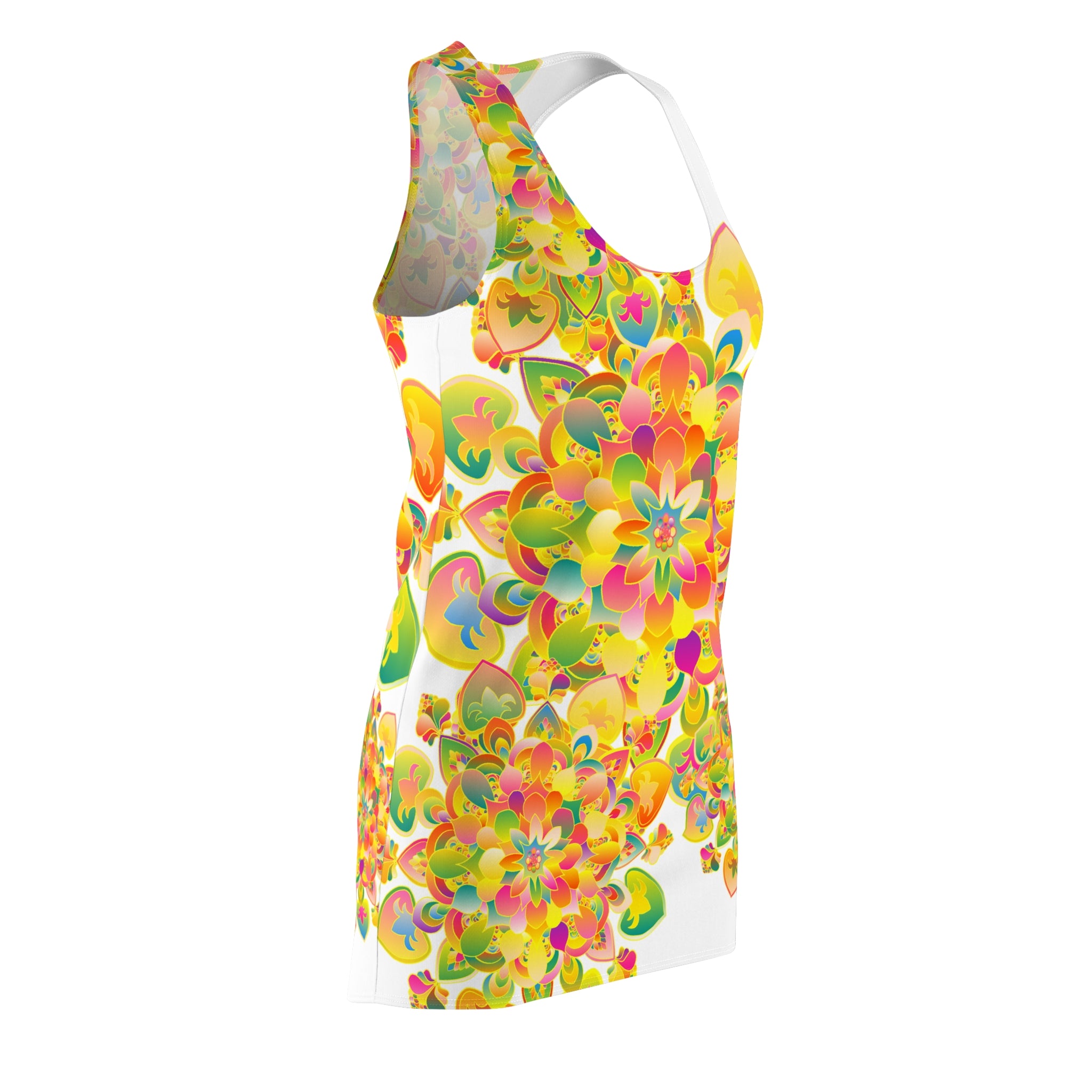 Abito con schiena incrociata e motivo caleidoscopio floreale — Bright Mandala AOP