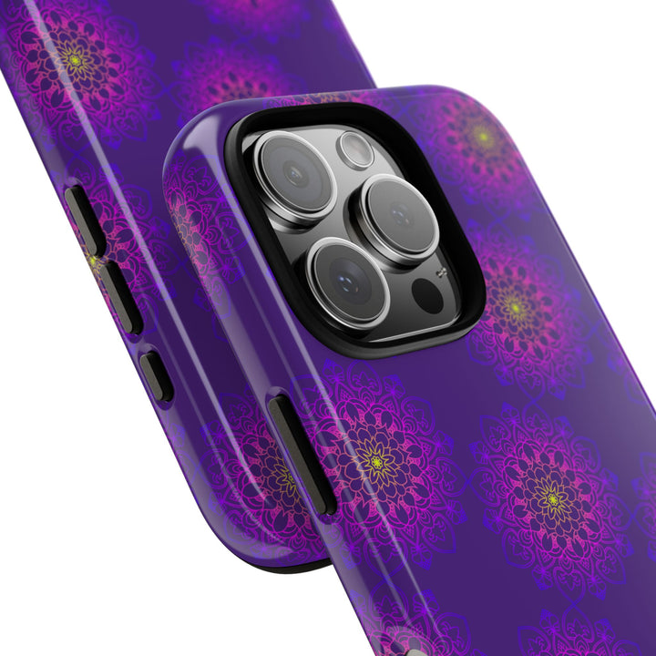 Intricate Purple Floral iPhone Case with Bold Mandala Design