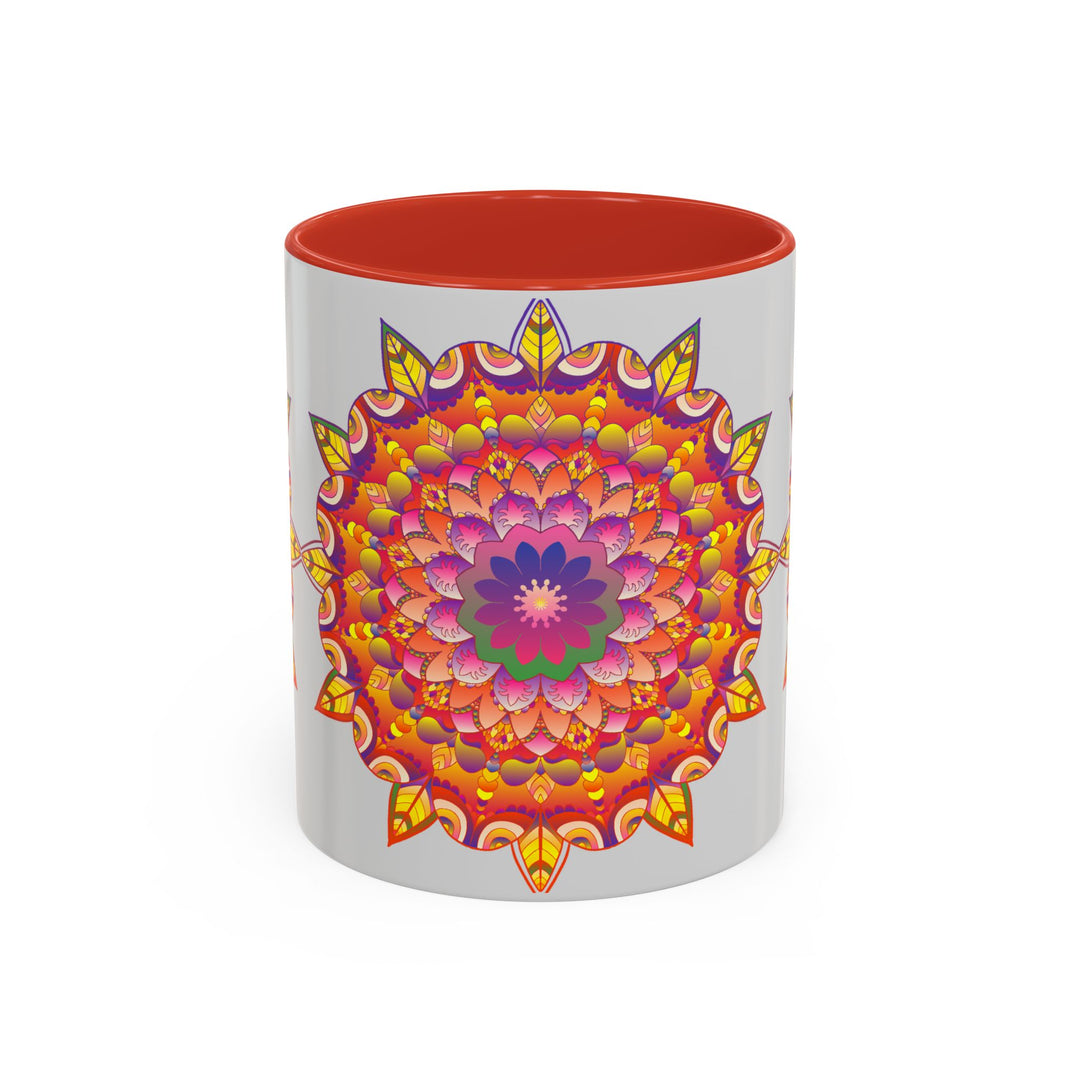 Colorful floral mandala art mug with intricate design and vibrant colors