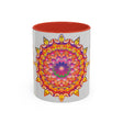 Colorful floral mandala art mug with intricate design and vibrant colors
