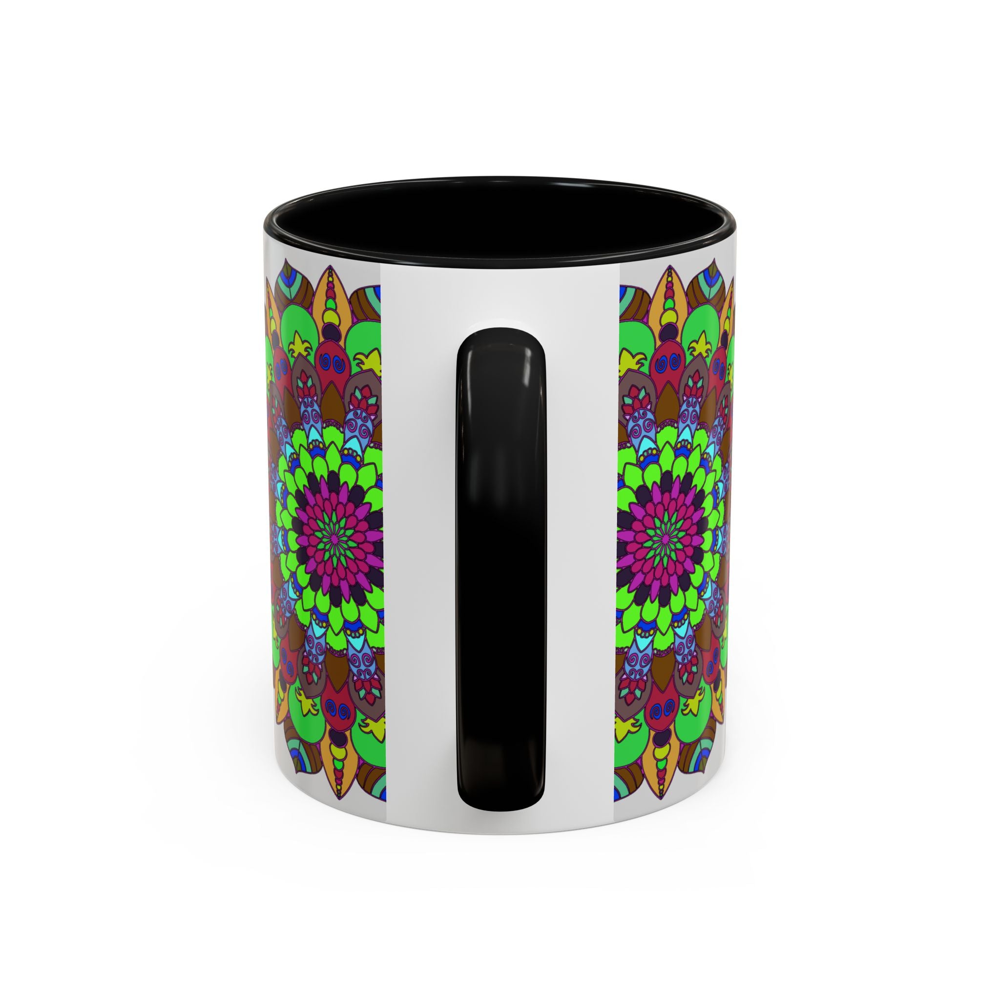 Vivid and detailed mandala art mug featuring a vibrant floral pattern