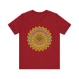 A vibrant and colorful mandala tee featuring spiritual art and intricate designs