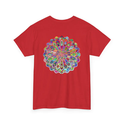 Colorful mandala design printed on a heavy cotton unisex t-shirt for yoga and mindfulness practice