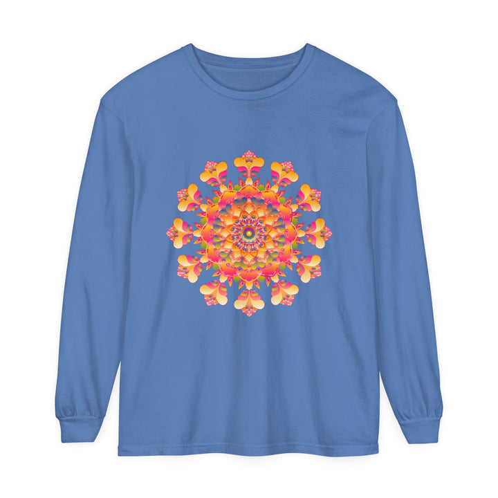 Vibrant Mandala Long Sleeve T-Shirt - Unisex: A colorful and intricately designed long sleeve shirt with a unisex fit, featuring a vibrant mandala print