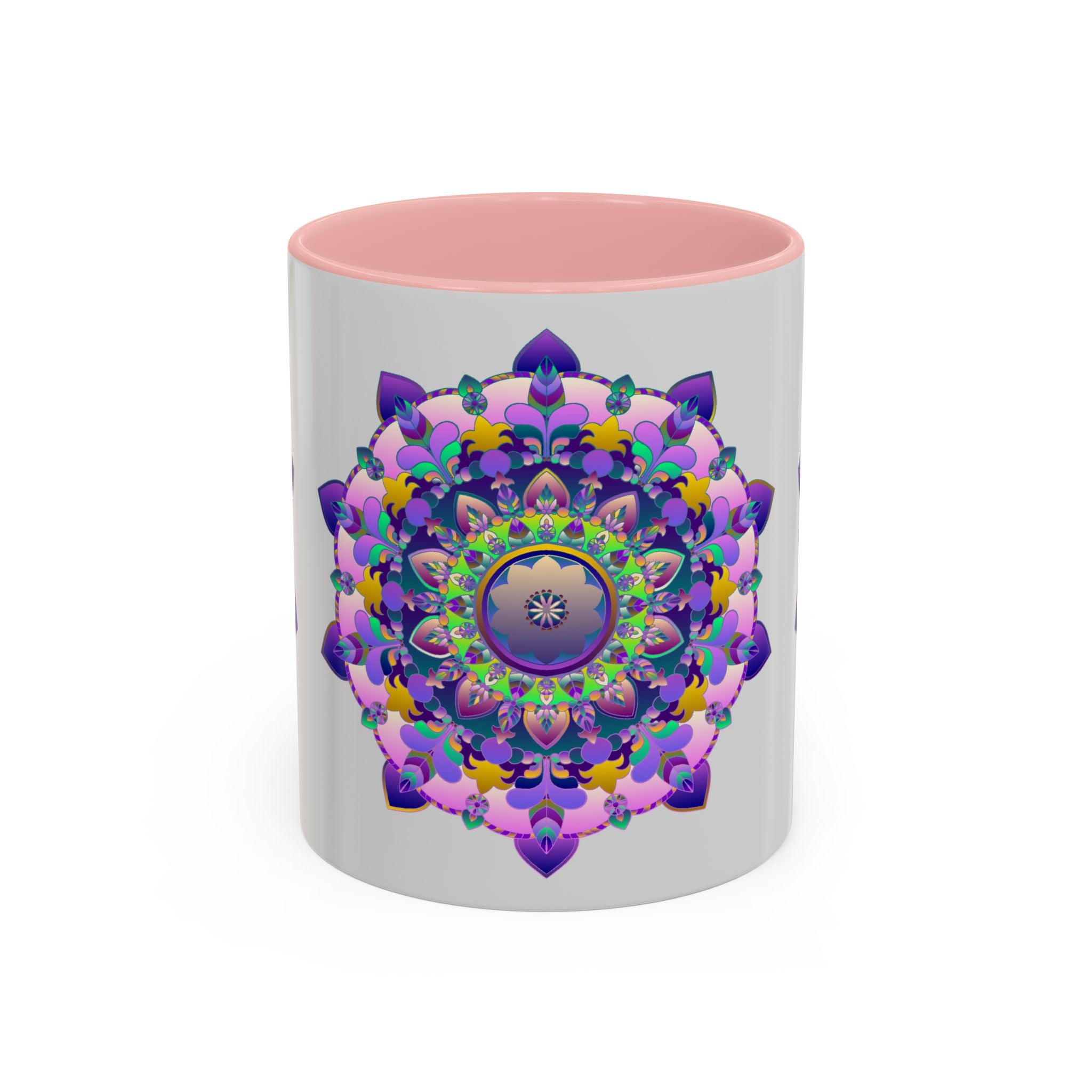 Beautiful ceramic mug with intricate mandala and floral design in vibrant colors