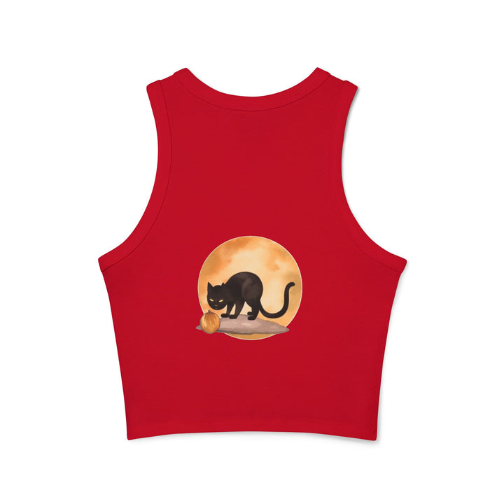 Black Cat Moonlit Pumpkin Racerback Tank Top with cute and festive design