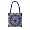 Colorful and intricate psychedelic mandala design tote bag for bohemian style lovers