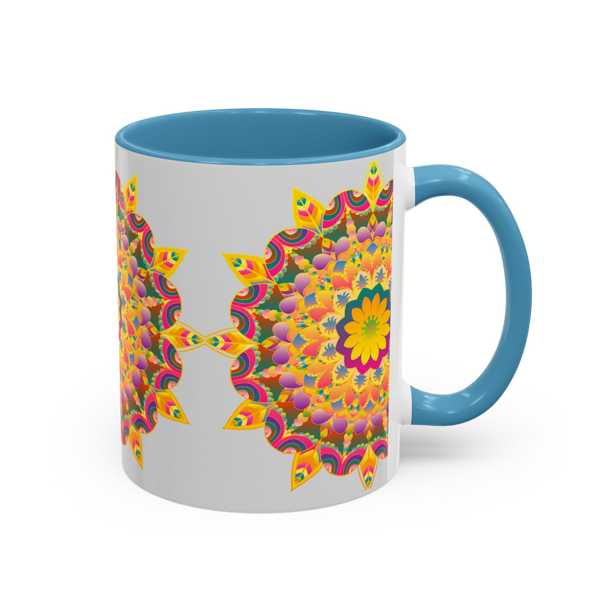 Exquisite handmade mug with a vibrant floral mandala design