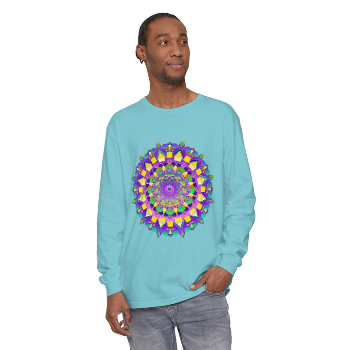 Vibrant Mandala Unisex Long Sleeve T-Shirt with intricate colorful design