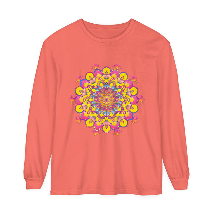 Vibrant Mandala Unisex Long Sleeve T-Shirt with intricate and colorful mandala design