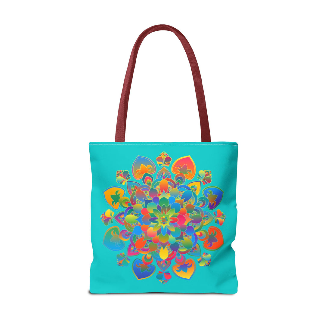 Vibrant azure Mandala Lotus tote bag with intricate floral design and spacious interior for everyday use