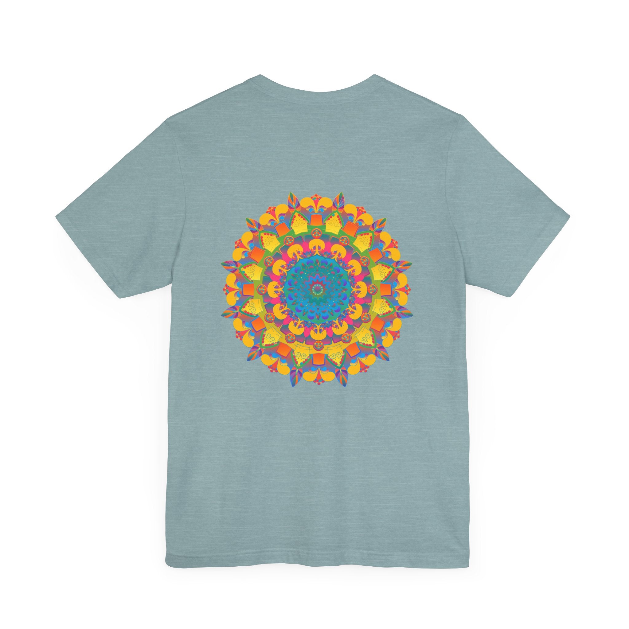 Vibrant Mandala T-Shirt featuring intricate design in vibrant colors, promoting peace and harmony with its beautiful and captivating pattern