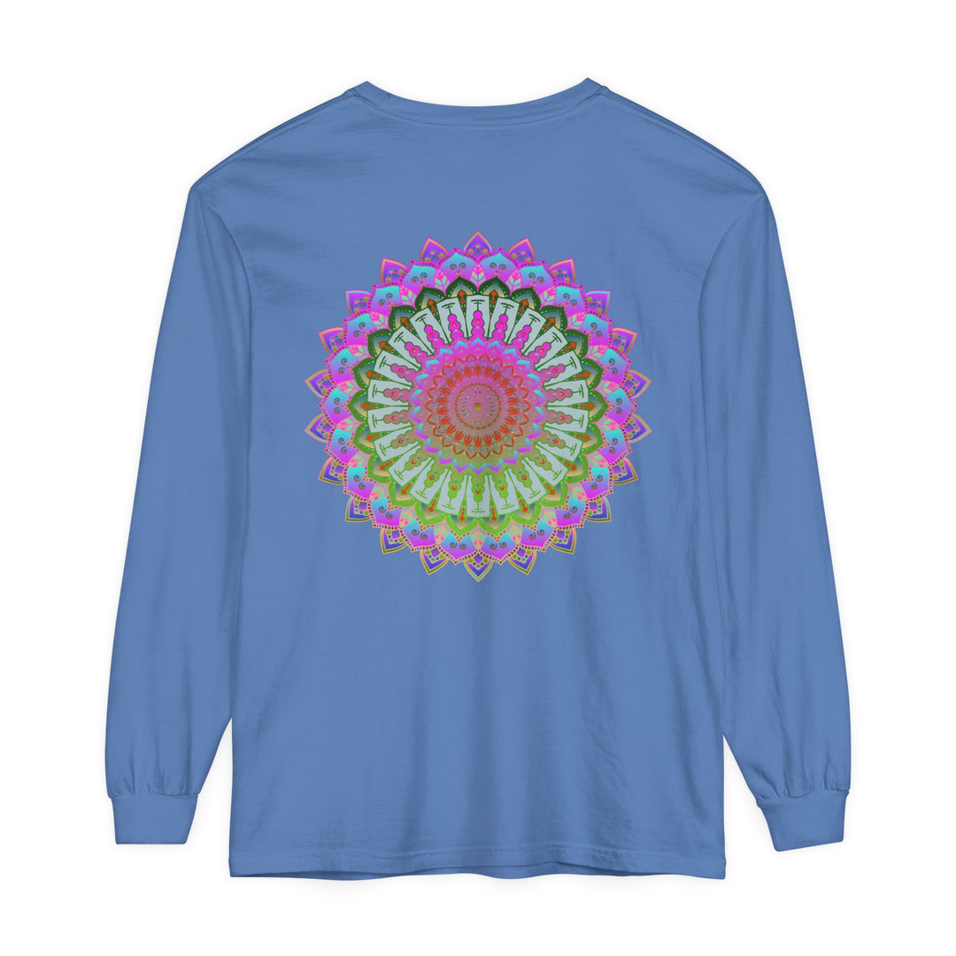 Vibrant Mandala Unisex Long Sleeve T-Shirt featuring a colorful, intricate mandala design