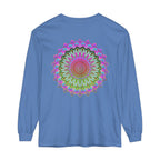 Vibrant Mandala Unisex Long Sleeve T-Shirt featuring a colorful, intricate mandala design