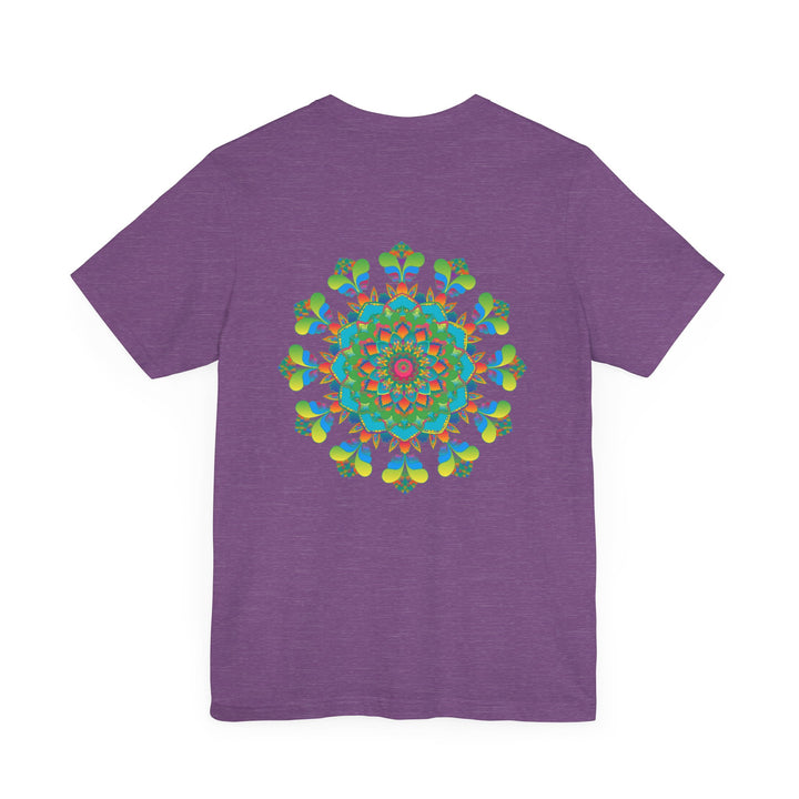 Colorful and intricate psychedelic mandala design on a t-shirt, representing spiritual and positive vibes