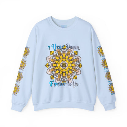 Unisex heavy blend crewneck sweatshirt featuring '1 Year Down, Forever to Go' for first year wedding anniversary gift