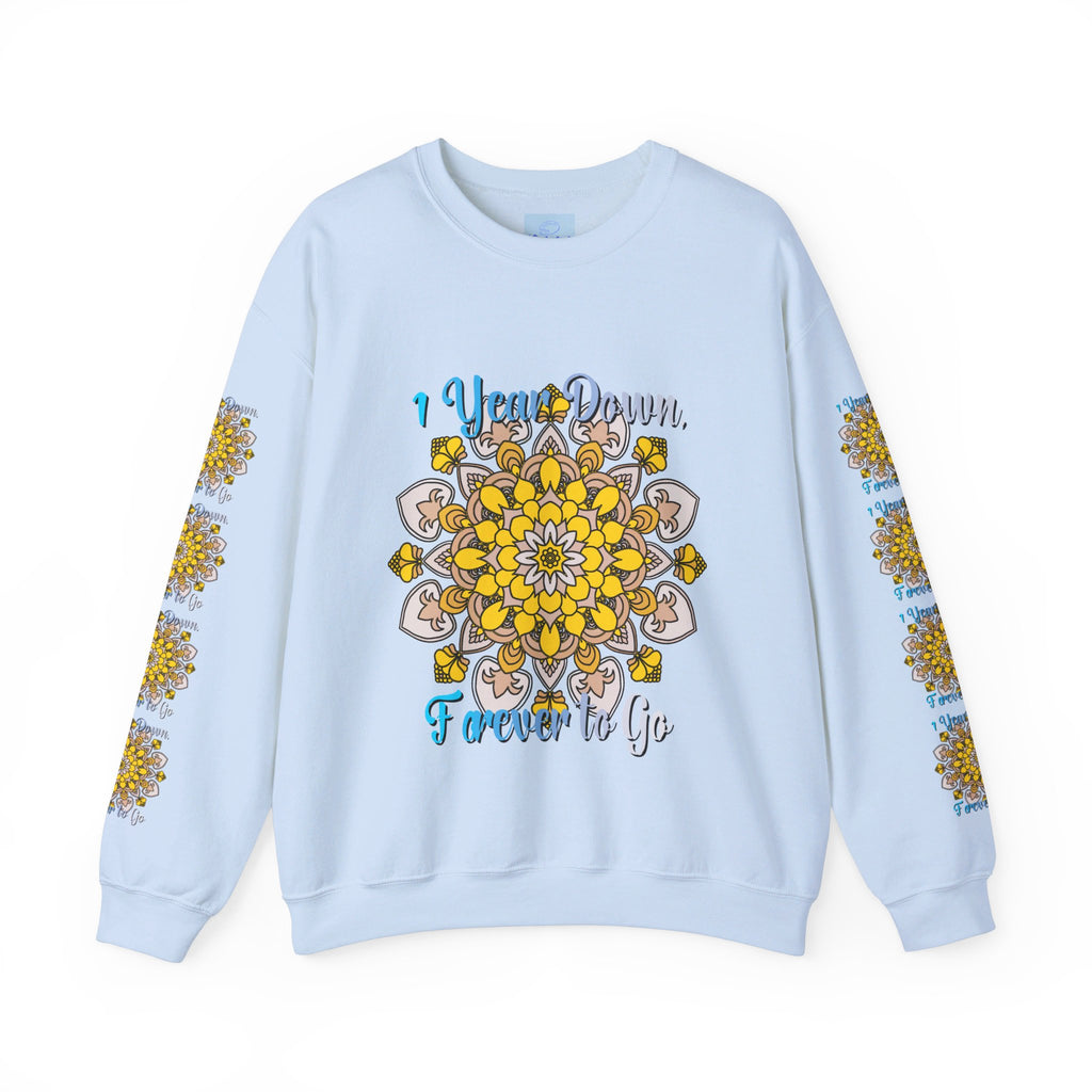 Unisex heavy blend crewneck sweatshirt featuring '1 Year Down, Forever to Go' for first year wedding anniversary gift