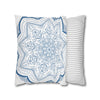 Spun Polyester Square Pillowcase featuring an original hand-drawn Mandala Art design in Steel Blue on White background