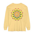 Colorful and intricate mandala design on a unisex long sleeve t-shirt