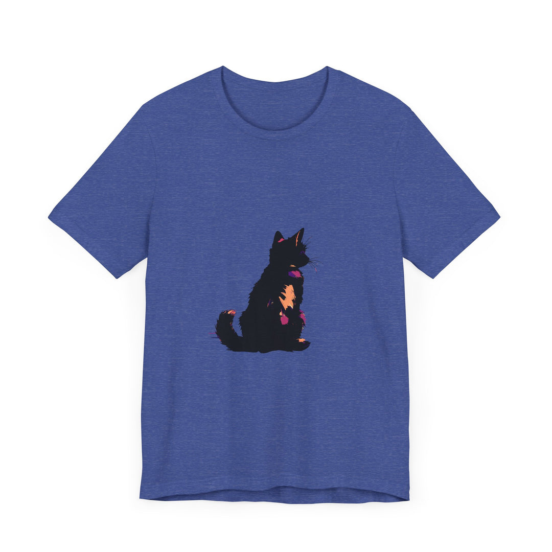 Black Cat Mystery Abstract T-Shirt: A stylish and unique black t-shirt featuring an abstract design with a mysterious black cat motif