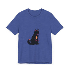 Black Cat Mystery Abstract T-Shirt: A stylish and unique black t-shirt featuring an abstract design with a mysterious black cat motif