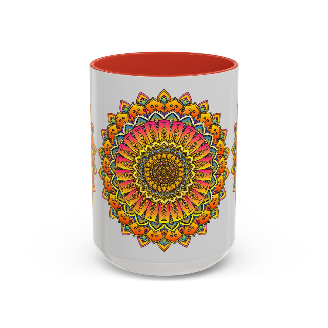 Colorful floral mandala art mug with vibrant and intricate design