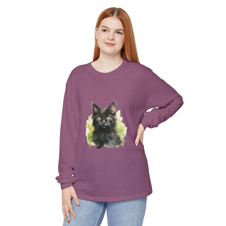 Black Kitten Watercolor Long Sleeve Tee