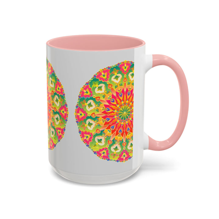 Colorful and vibrant mandala art mug with intricate design and unique patterns