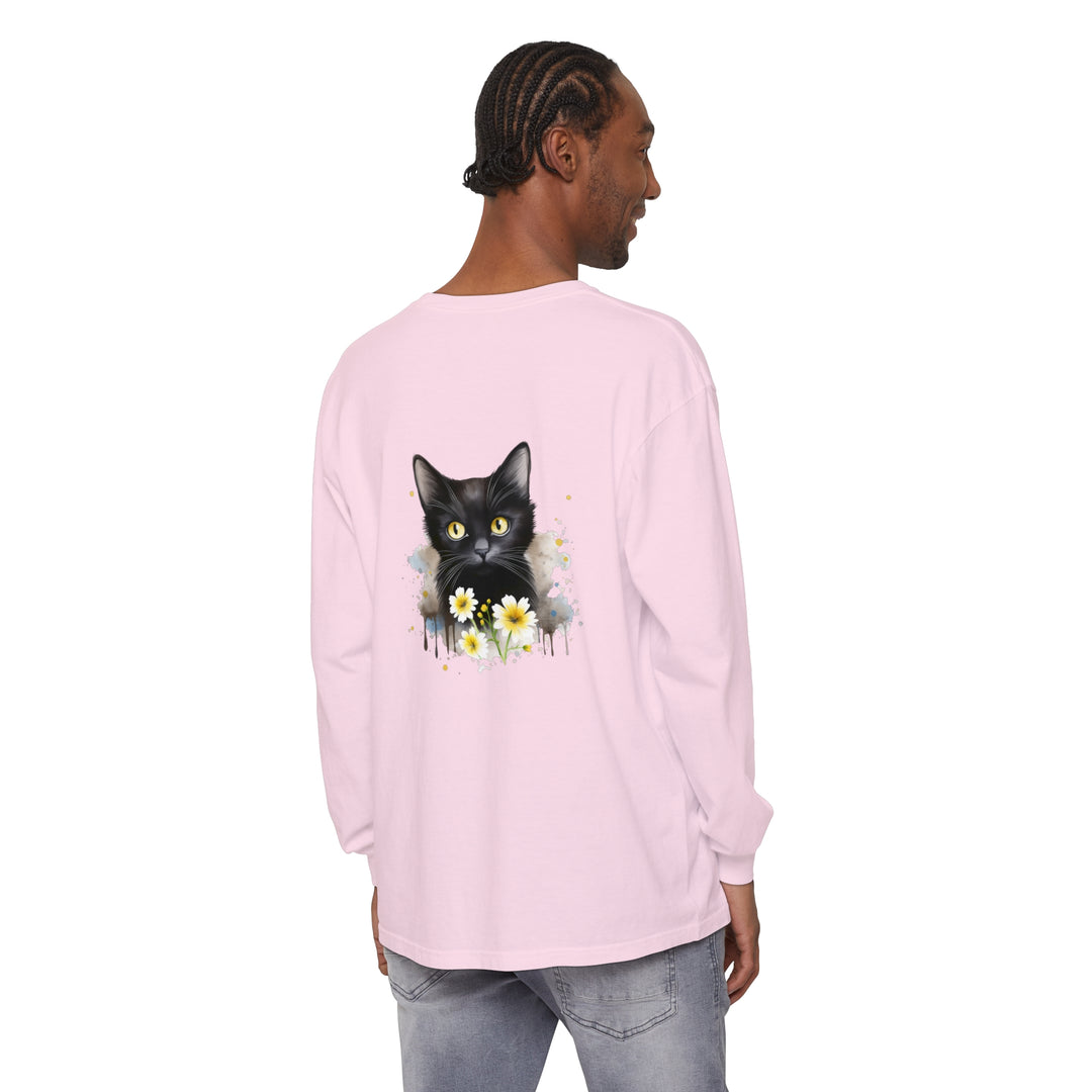 Black Cat Watercolor Floral Unisex T-Shirt featuring a vibrant, hand-painted design