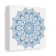 Beautiful handmade mandala art in steel blue on matte canvas, stretched and ready to hang on your wall