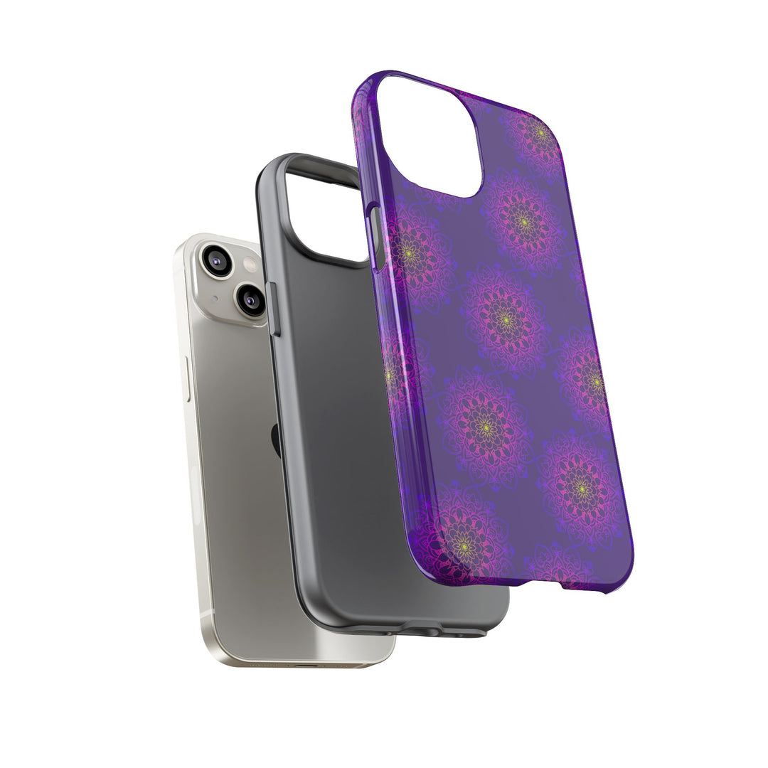 Intricate Purple Floral iPhone Case with Bold Mandala Design