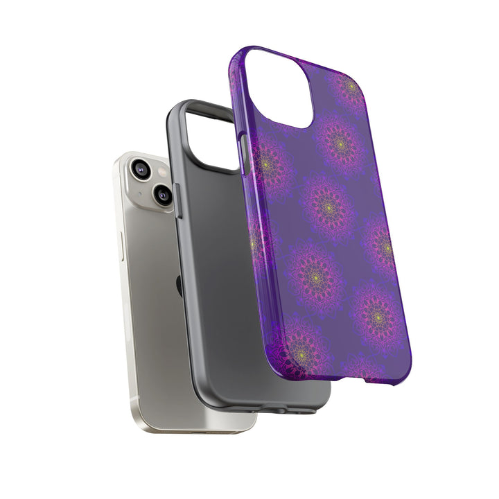 Intricate Purple Floral iPhone Case with Bold Mandala Design